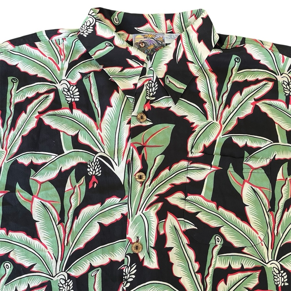 VTG Avanti Silk Hawaiian Original Hula Girls Palms Aloha Print Button Up Shirt L - Picture 3 of 8